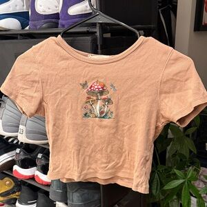 Tan Crop Top with Mushroom Design